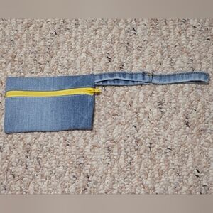 Hand Crafted Denim Wristlet with Yellow Zipper